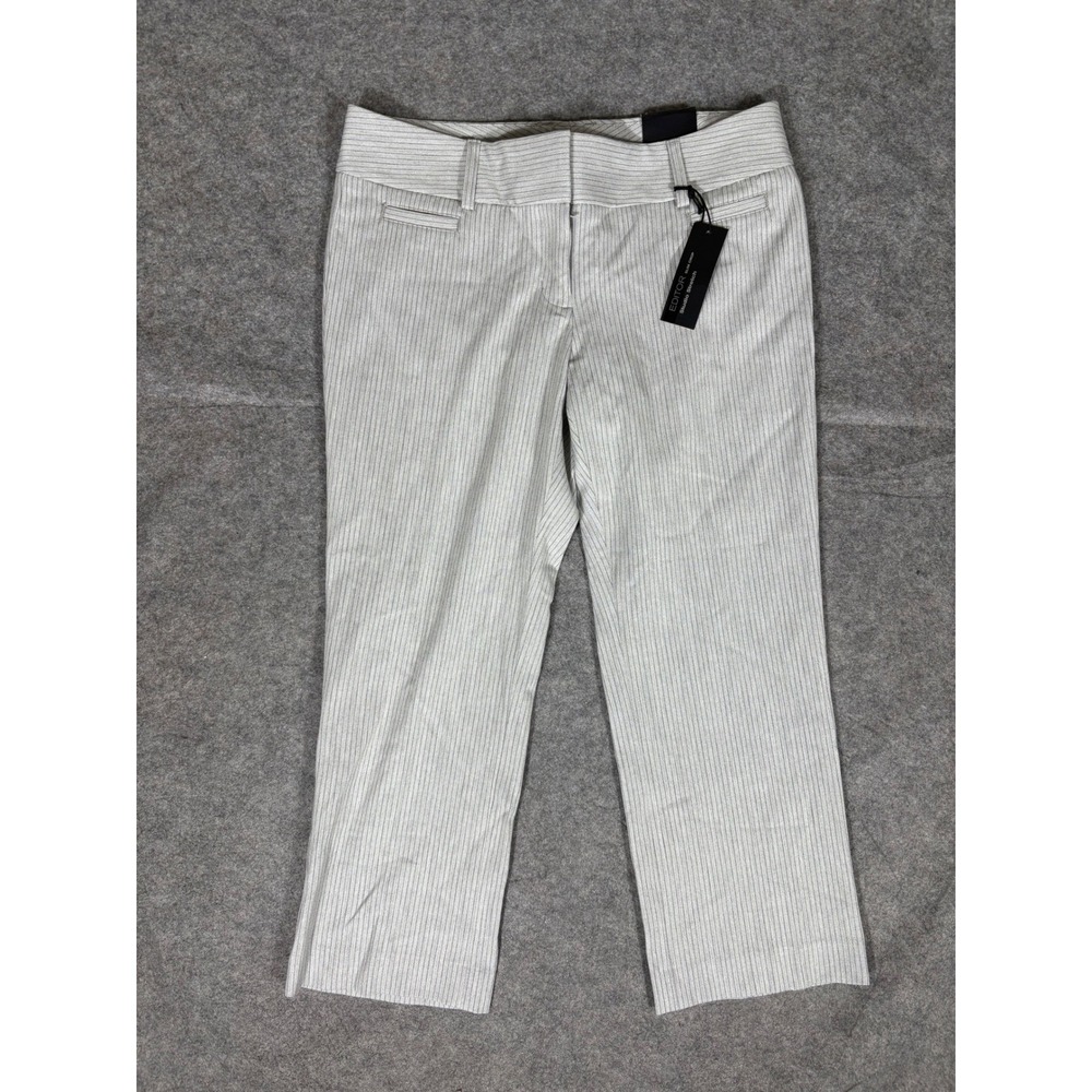 Express Editor Slim Crop Pants White Pinstripe Studio Stretch Women Size 6‎
